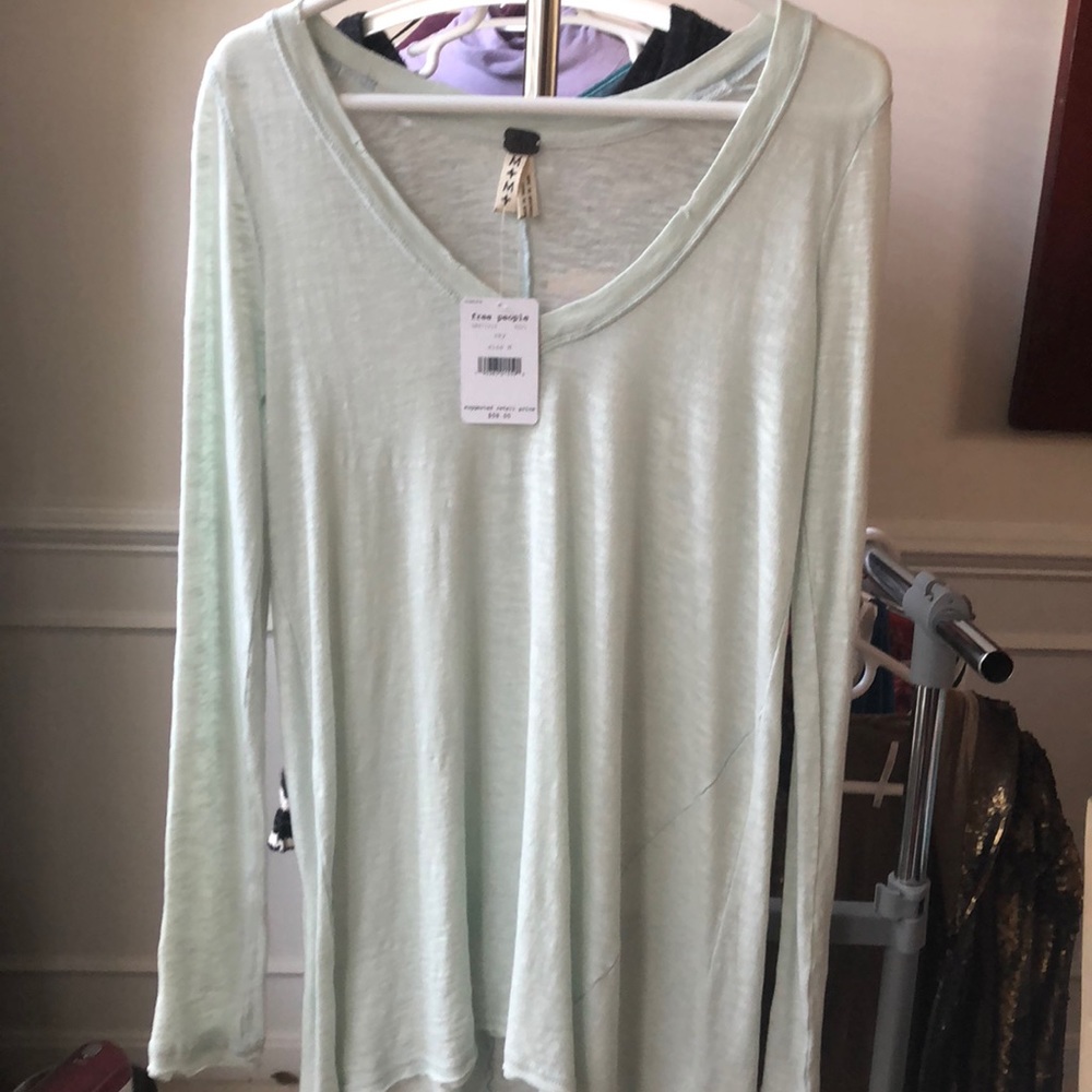 Free people sky blue long sleeve shirt